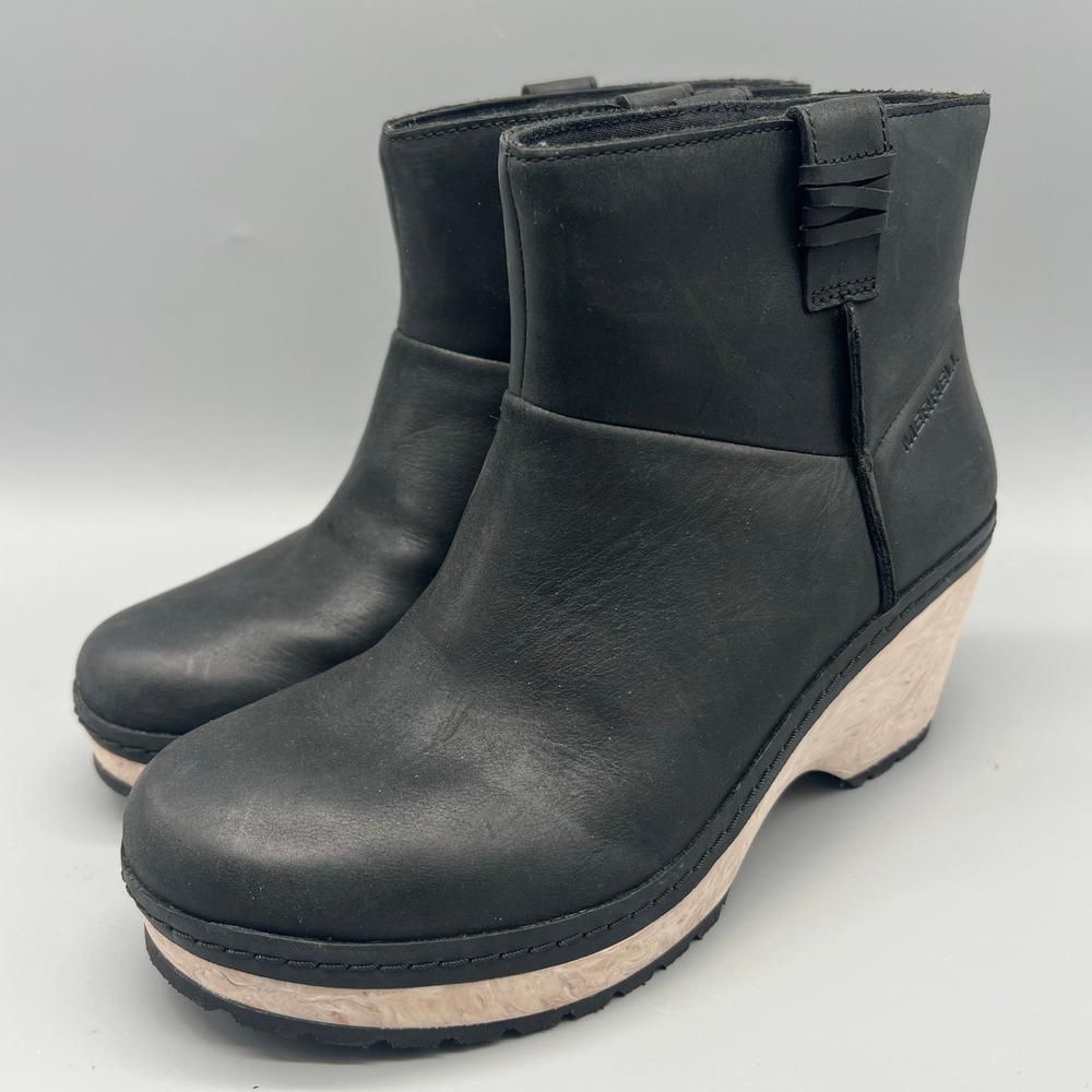 Merrell Juno Mid Black Leather Wedge Ankle Boots J001672 Womens Size‎ 7